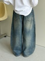 【100-160】デニムパンツ 男の子 レトロ ヴィンテージ加工 ワイドシルエット - 画像 (5)