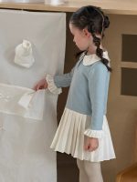 【90-140】ワンピース 女の子 配色デザイン 襟付き ガーリー 学院風 - 画像 (5)