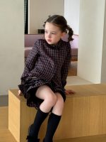 【90-140】2点セット 女の子 チェック柄シャツ&配色ティアードスカート - 画像 (6)