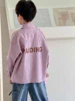 【100-160】長袖シャツ 男の子 こなれ感 ストライプ柄 英字プリント - 画像 (7)