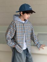 【100-160】シャツ 男の子 フード付き チェック柄 カジュアル - 画像 (5)
