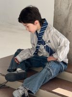 【100-150】長袖シャツ 男の子 配色ストライプ ネクタイデザイン - 画像 (8)