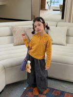 【100-160】長袖Tシャツ 女の子 フード付き ボーダー柄 トレンド - 画像 (4)