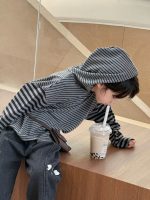 【100-160】長袖Tシャツ 男の子 フード付き ボーダー柄 シンプル - 画像 (5)