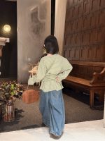 【100-160】長袖Tシャツ 女の子 ボーダー柄 リボン付き 韓国風 カジュアル - 画像 (6)