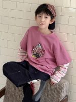 【100-160】長袖Tシャツ 男の子 レイヤード風 トレンド 着回しやすい