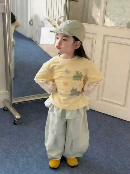 【80-130】長袖Ｔシャツorパンツ 女の子 おしゃれ レイヤード風