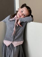 【90-140】2点セット 女の子 襟付きニットカーディガン&スカートプレッピー風 - 画像 (6)