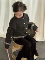 【90-140】ニットカーディガン 女の子 レトロ風 襟付き 着回しやすい - 画像 (3)