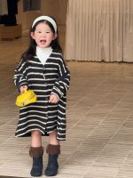 【90-140】カーディガン 女の子 ボーダー柄 ロング ゆるシルエット カジュアル - 画像 (5)