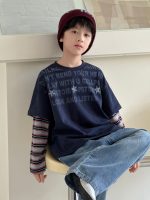 【100-160】長袖Tシャツ 男の子 カジュアル 切り替え 星柄 英字プリント - 画像 (6)