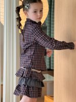 【90-140】2点セット 女の子 チェック柄シャツ&配色ティアードスカート - 画像 (7)