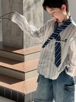 【100-150】長袖シャツ 男の子 配色ストライプ ネクタイデザイン - 画像 (9)