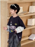 【100-160】長袖Tシャツ 男の子 英字プリント 重ね着風 切り替え - 画像 (6)