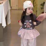 【80-130】長袖Tシャツorパンツ 女の子 韓国風 クマ柄 キュート