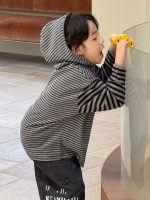 【100-160】長袖Tシャツ 男の子 フード付き ボーダー柄 シンプル - 画像 (6)