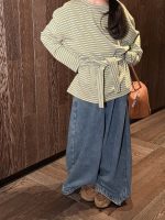 【100-160】長袖Tシャツ 女の子 ボーダー柄 リボン付き 韓国風 カジュアル - 画像 (7)