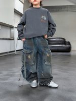 【100-150】長袖トップスorカーゴデニムパンツ 男の子 アメカジ トレンド - 画像 (5)
