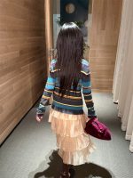 【100-160】カーディガン 女の子 ボーダー柄 レトロ 配色 - 画像 (6)