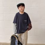 【100-170】長袖Tシャツ 男の子 トレンド カジュアル レイヤード - 画像 (6)
