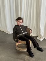 【90-140】ニットカーディガン 女の子 レトロ風 襟付き 着回しやすい - 画像 (4)