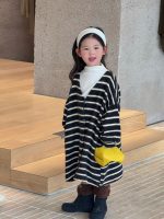 【90-140】カーディガン 女の子 ボーダー柄 ロング ゆるシルエット カジュアル - 画像 (6)