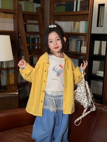 【100-160】シャツ 女の子 無地 襟付き カジュアル 着回しやすい