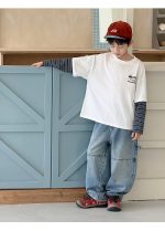【100-160】長袖Tシャツ 男の子 切り替え カジュアル カッコイイ - 画像 (5)