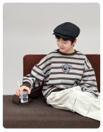 【90-160】トレーナー 男の子 ボーダー柄 裏起毛 カジュアル - 画像 (3)