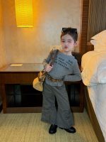 【90-140】長袖Tシャツorパンツ 女の子 韓国風 英字プリント カジュアル