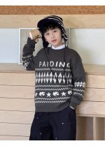 【100-160】ニットセーター 男の子 韓国風 カジュアル レトロ - 画像 (3)