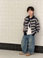 【100-170】カーディガン 男の子 ボーダー柄 やわらか レイヤード - 画像 (3)