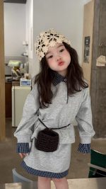 【80-130】長袖トップスorスカート 女の子 POLOネック カジュアル キャンパス