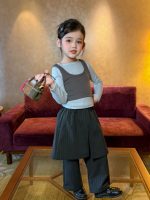 【90-140】長袖トップスorスカート風パンツ 女の子 韓国風 レイヤード - 画像 (3)