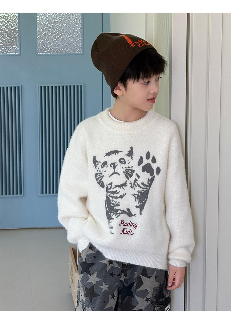 详情-01 (3) 【100-160】ニットセーター 男の子 韓国風 ねこモチーフ ふんわり - 画像 (1)