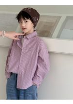 【100-160】長袖シャツ 男の子 こなれ感 ストライプ柄 英字プリント - 画像 (3)