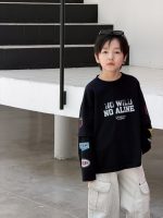 【100-170】長袖Tシャツ 男の子 韓国風 英字プリント 切り替え