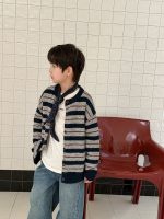 【100-170】カーディガン 男の子 ボーダー柄 やわらか レイヤード - 画像 (4)