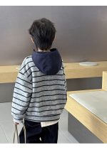 【100-160】パーカー 男の子 ボーダー柄 ゆったり カジュアル - 画像 (9)