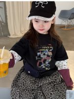 【80-130】長袖Tシャツorパンツ 女の子 ヒョウ柄 レイヤード風 - 画像 (6)