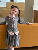 【90-140】2点セット 女の子 襟付きニットカーディガン&スカートプレッピー風 - 画像 (3)