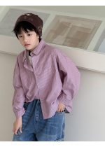 【100-160】長袖シャツ 男の子 こなれ感 ストライプ柄 英字プリント - 画像 (4)