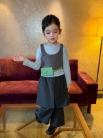 【90-140】長袖トップスorスカート風パンツ 女の子 韓国風 レイヤード