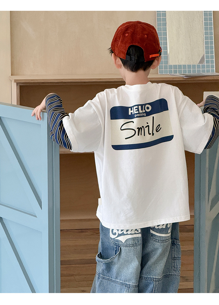 详情-03 【100-160】長袖Tシャツ 男の子 切り替え カジュアル カッコイイ - 画像 (1)