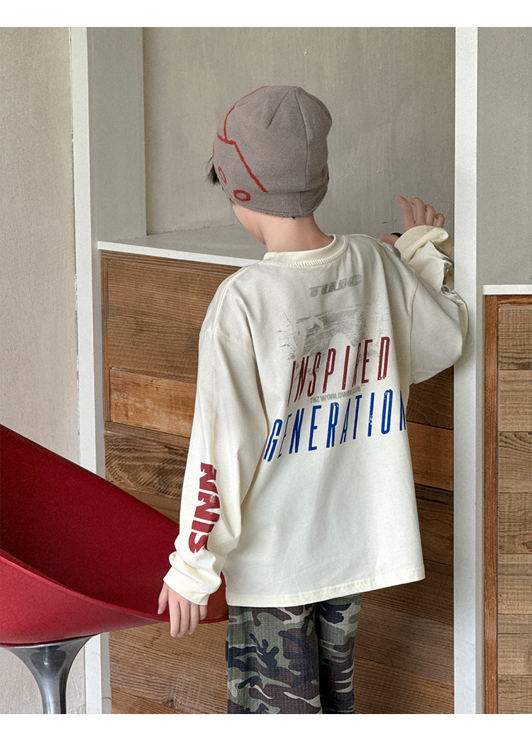 详情-03 【100-160】長袖Tシャツ 男の子 英字プリント アメカジ - 画像 (1)