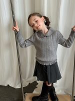 【90-140】ニットセーター 女の子 シンプル 丸襟 フリルデザイン - 画像 (4)