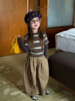 【90-140】長袖Tシャツorパンツ 女の子 ボーダー柄 レイヤード風 カジュアル - 画像 (6)