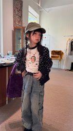 【100-160】デニムパンツ 女の子 ウォッシュ加工 ワイド カジュアル - 画像 (7)