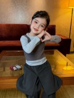 【90-140】長袖トップスorスカート風パンツ 女の子 韓国風 レイヤード - 画像 (7)
