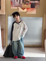 【90-170】長袖Tシャツ 男の子 ボーダー柄 ラグラン袖 刺繍 切り替え - 画像 (3)